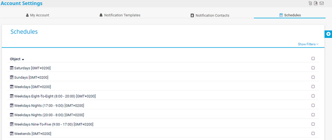 Schedules Settings Schedules Settings